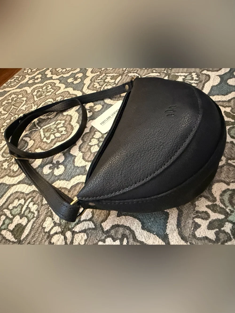 Portland Leather Small Koala Black Leather Sling Crossbody Bag NWT